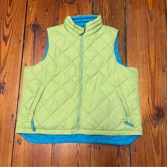 Coldwater Creek Goose Down Blue Green Reversible Puffer Vest Size 1X Fall Light - Picture 2 of 8